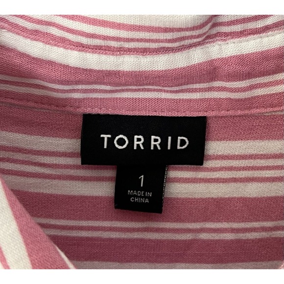 Torrid Striped Rayon Slub Drop Shoulder Button Up Top Shirt Womens Size 1X Pink - Picture 3 of 8